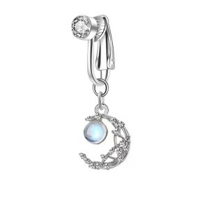 Faux piercing nombril argent lune avec perle