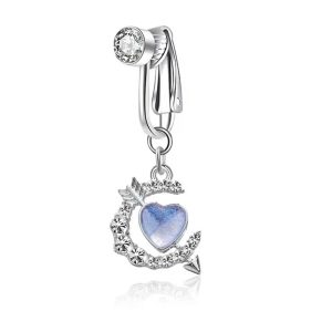 Faux piercing nombril argent lune avec cœur